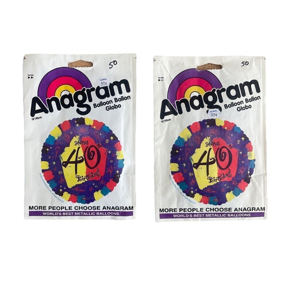 Vintage Anagram Metallic Balloon  (2) 40th Birthday" 18" (90s) Made In USA 1996